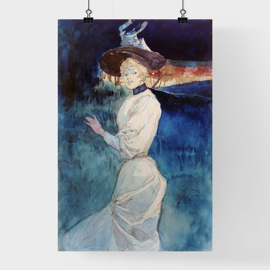 Elégante en robe blanche dans un paysage – Henry Somm Poster