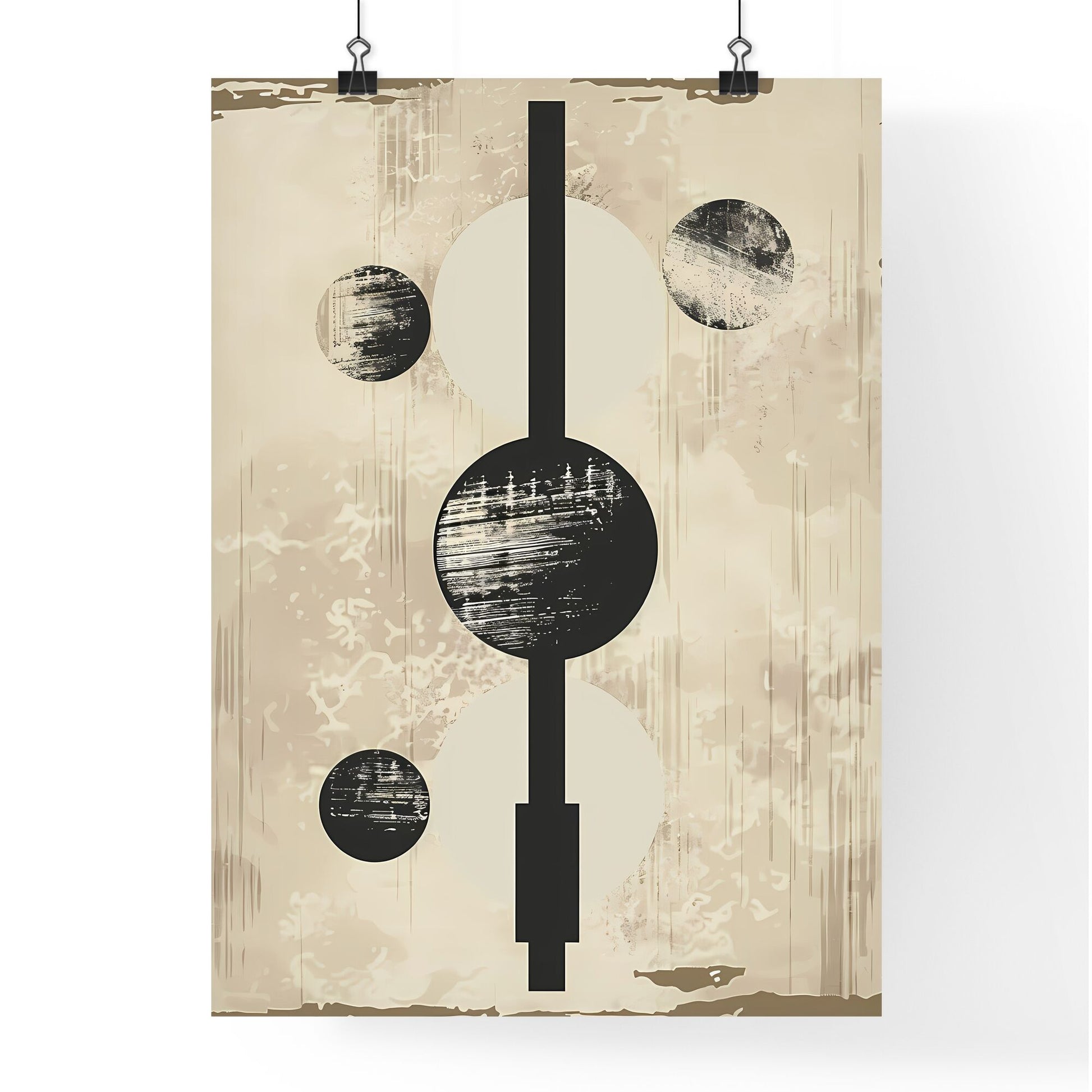 Bauhaus-Inspired Abstract Ink Painting: Black and White Circle and Line Logo Mark on Parchment Background Default Title