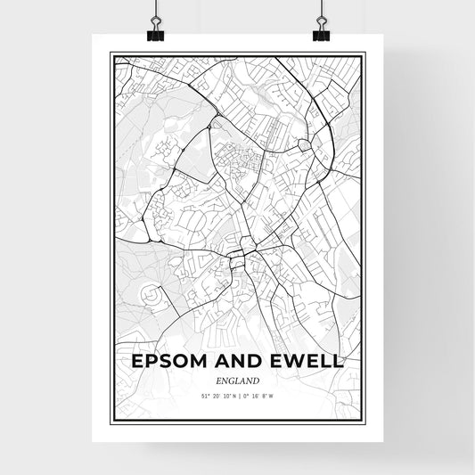Epsom and Ewell England - Premium City Map Poster
