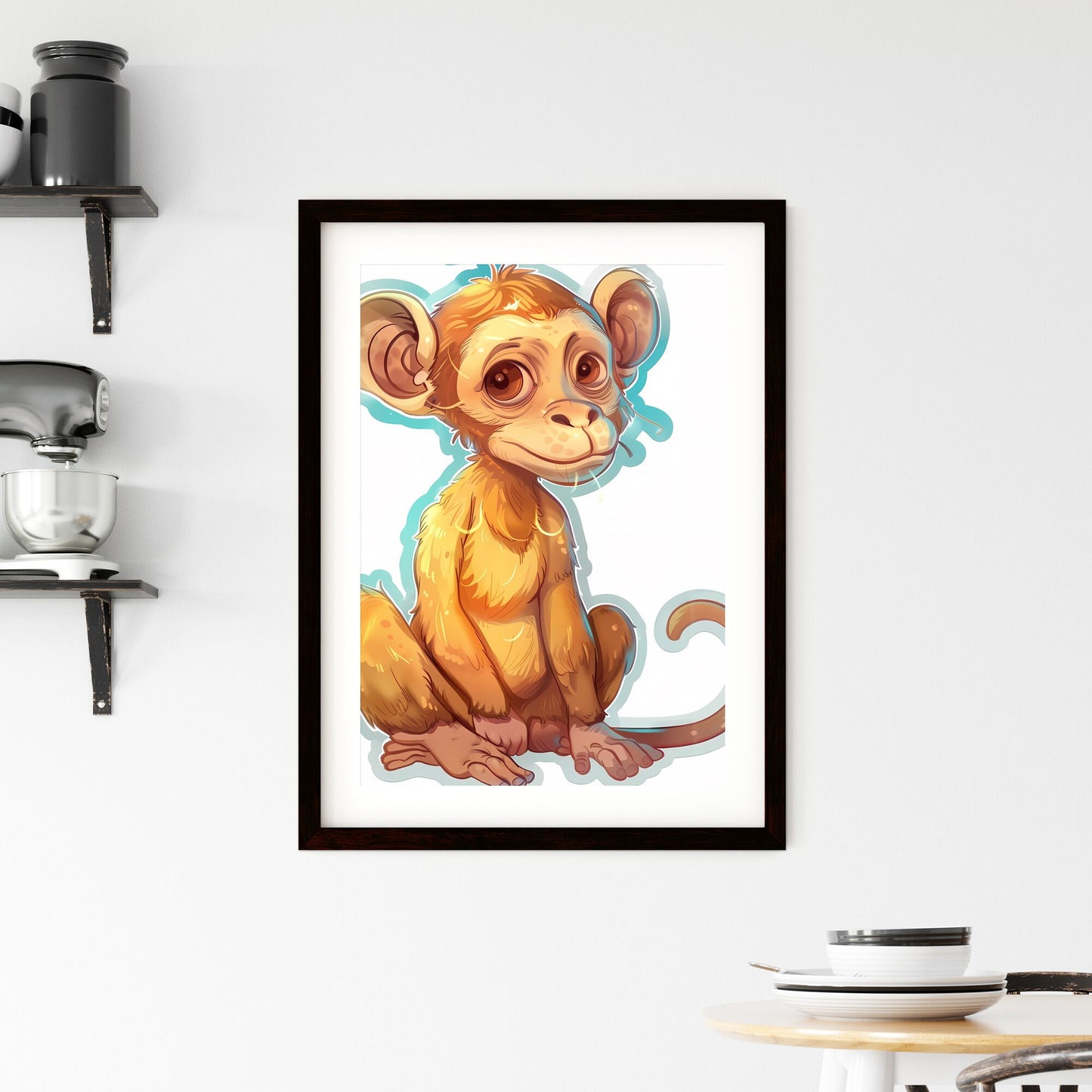Mischievous Monkey in Vibrant Art: Humorous Animal Sticker with Simple Illustration Style, Emphasizing Expression and Pose Default Title
