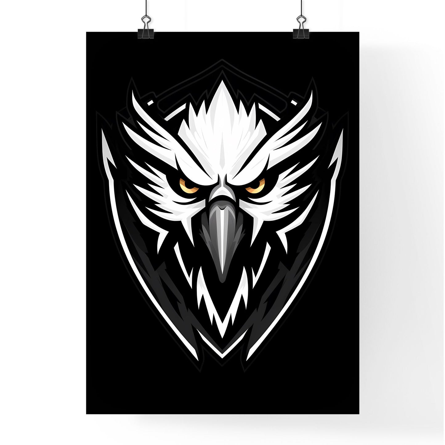 Abstract Black and White Falcon Mascot Design with Vibrant Yellow Eyes Default Title