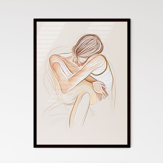 Minimalist Boho Art Poster: Vibrant Drawing of Woman Sitting, Gouache, Papier Couché, Muted Color Palette Default Title