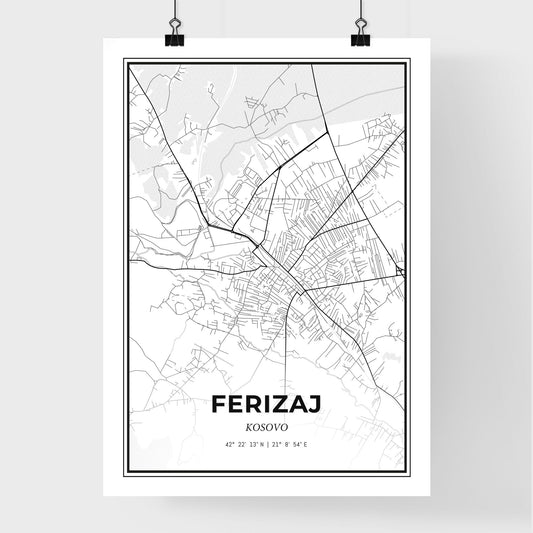 Ferizaj / Uroševac Kosovo - Premium City Map Poster