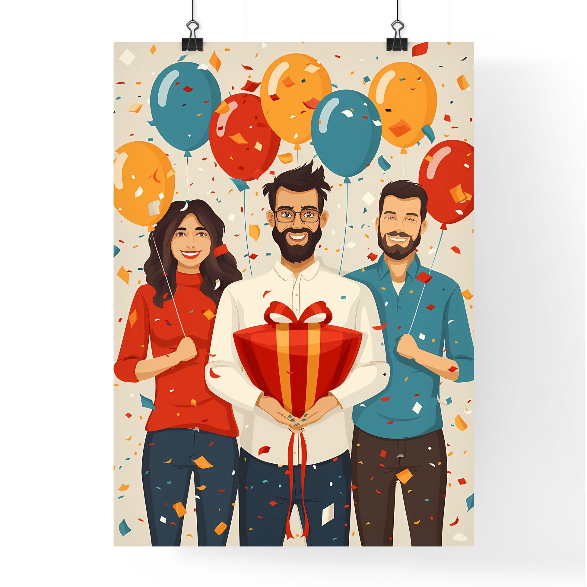 Vibrant Artistic Background for Friendship Day Celebration with People Holding Gift Default Title