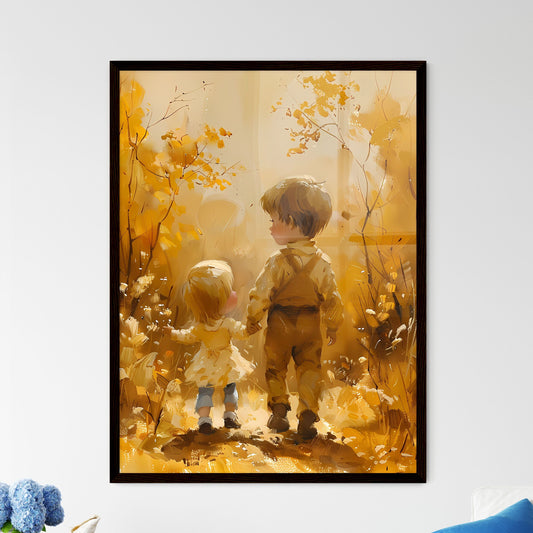 Vibrant art painting depicting a boy and girl holding hands on a forest background perfect for Friendship Day celebration Default Title