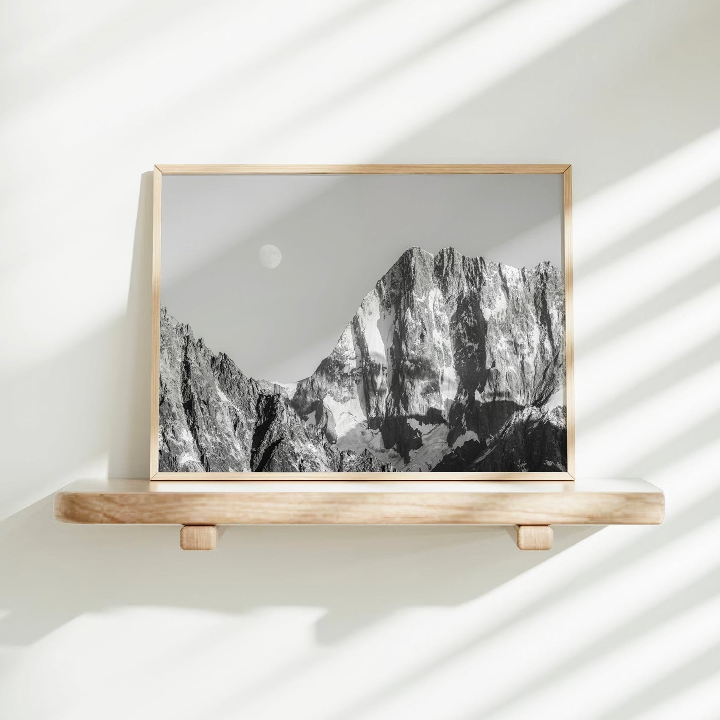 Grandes Jorasses Black and White Wall Art – Monochrome Mountain Print