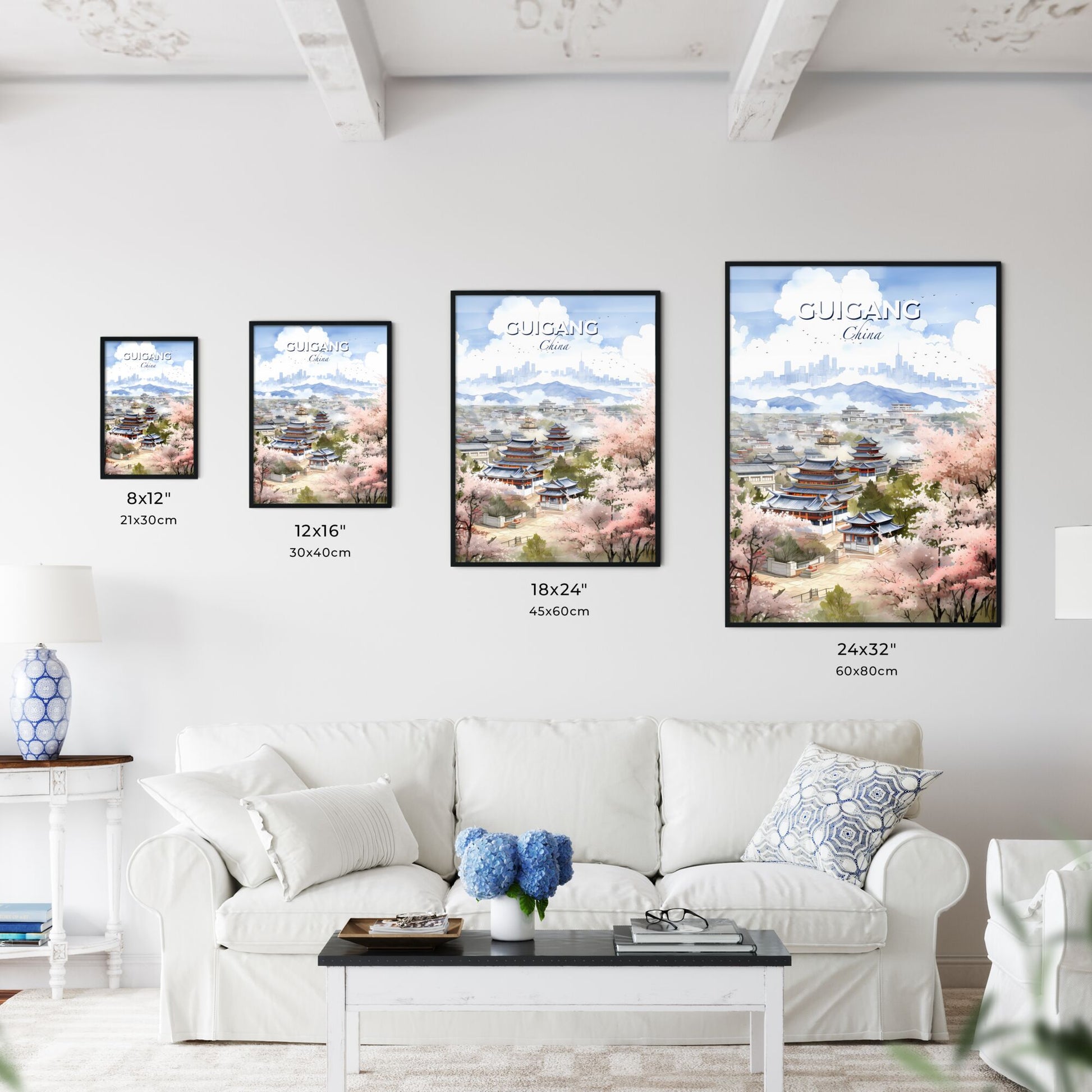 Oil Painting City Skyline with Cherry Blossoms, Vivid Cityscape Art Default Title