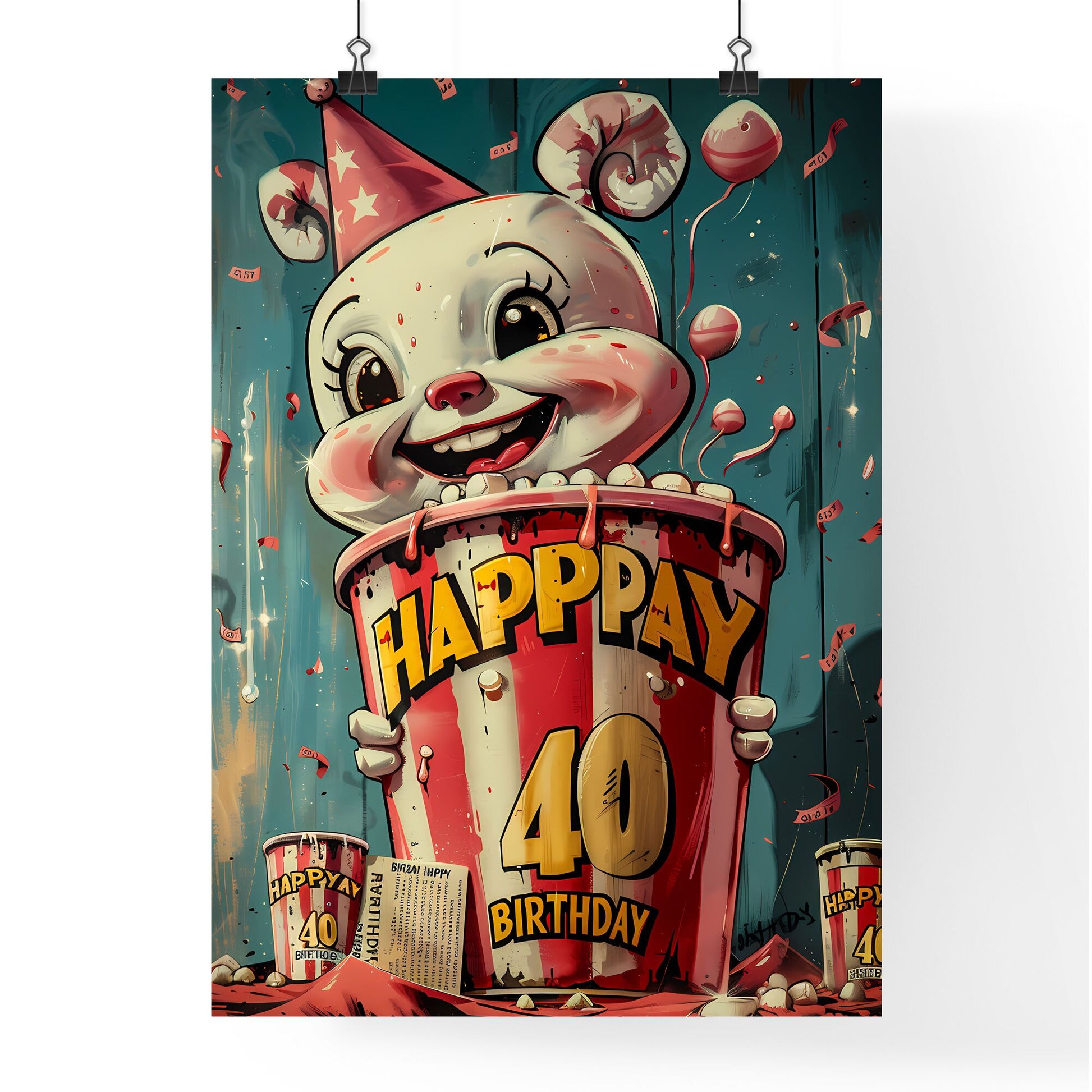 Masterpiece of Nostalgic Horror: HAPPY BIRTHDAY Vintage 1980s Utopian Ad with Pop Culture Characters & Iconic Art Default Title