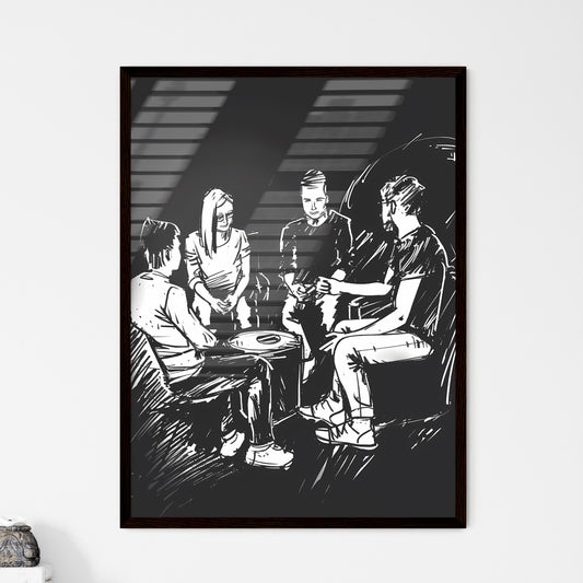 Black and white painting of a group of people sitting in chairs with a focus on the art aspect Default Title
