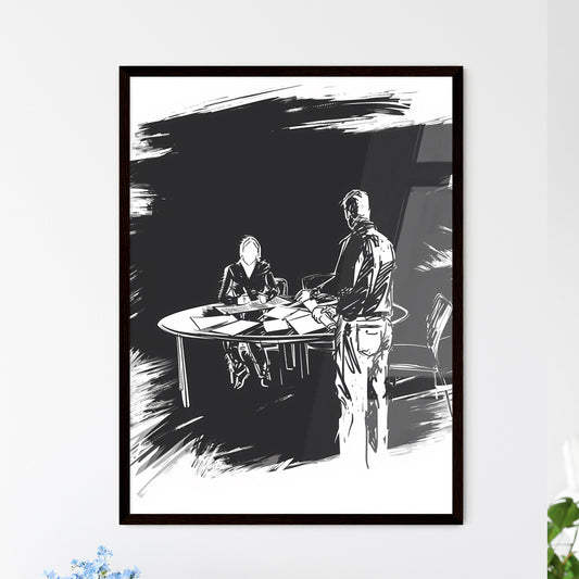 Original Vintage Style Man and Woman Drawing Black White Art Default Title
