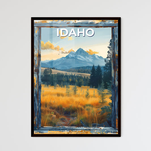 Serene Mountain Landscape Art: Colorful Painting of Idaho, USA, Showcasing Vibrant Trees and Majestic Peaks