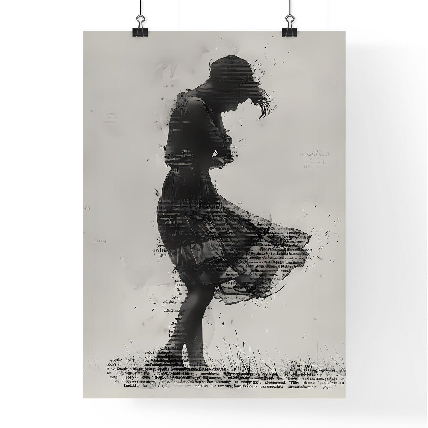 Artistic black and white full-body hug: vibrant minimalistic illustration of woman with short hair formed by handwritten text. Default Title
