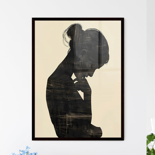 Minimal Silhouette of Woman with Handwritten Text Hair, Abstract Painting with Textured Art Default Title