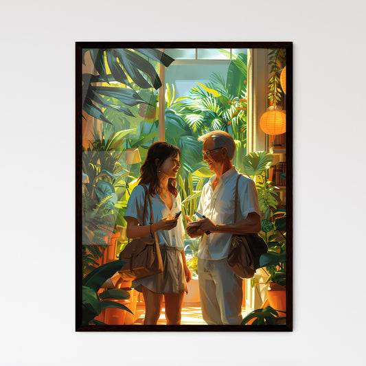 Thrilling Adventure Tour Consultation: Wealthy Asian Couple Chats with Travel Agent Surrounded by Verdant Plants Default Title