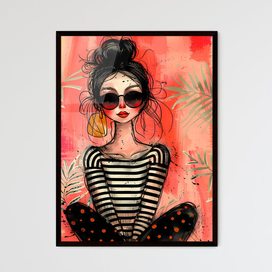 Vibrant Quirky Painting: Trendy Art Featuring Woman in Sunglasses and Striped Shirt Default Title