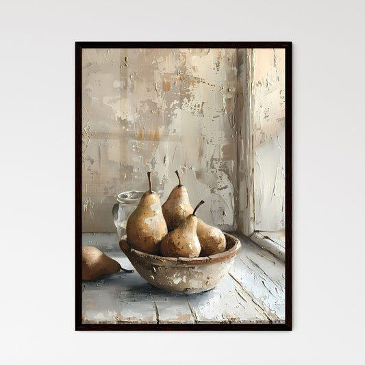 Impressionist Oil Painting, Rustic Pears in Clay Bowl, Muted Colors, Dynamic Composition, Glass of Water, White Background Default Title