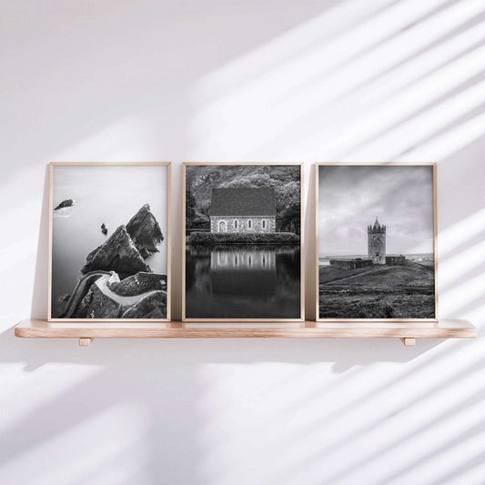 Ireland Wall Art Set of 3 – Black & White Landscape Photography Prints