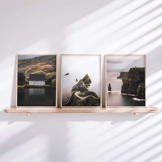 Irish Wall Art Set of 3 – Gougane Barra, Dunquin Pier & Cliffs of Moher Prints