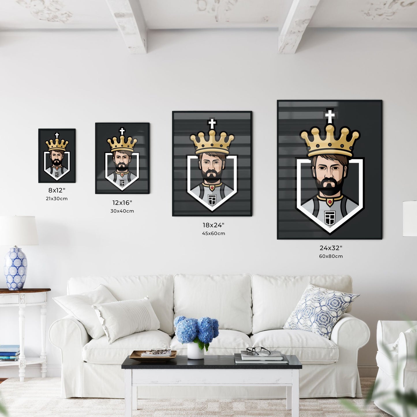 Bold Black and White King Mascot Logo - Striking Cartoon Illustration with Vibrant Painted Art Focus Default Title