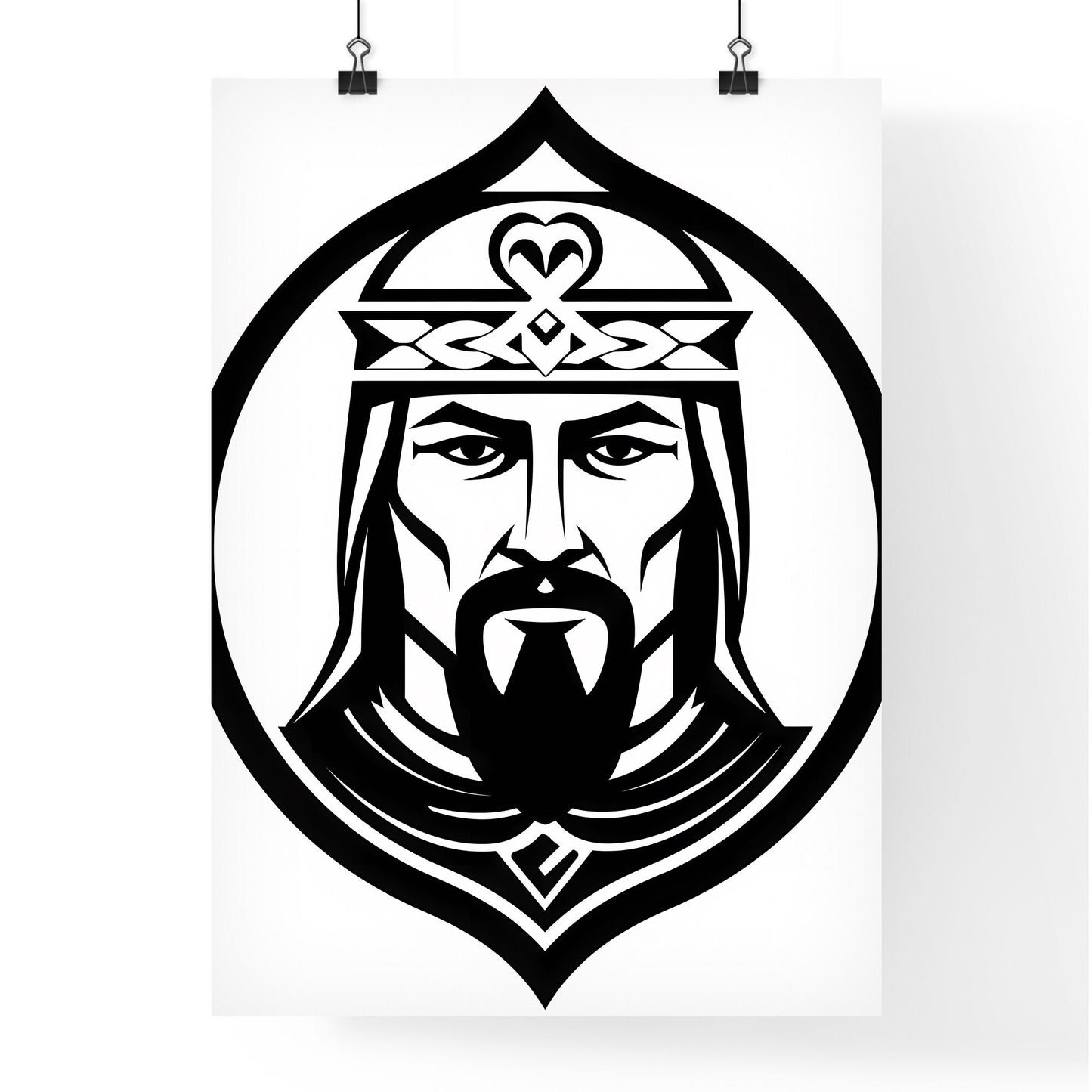 Vibrant Black and White Line Art King Mascot Logo with Beard and Crown Default Title