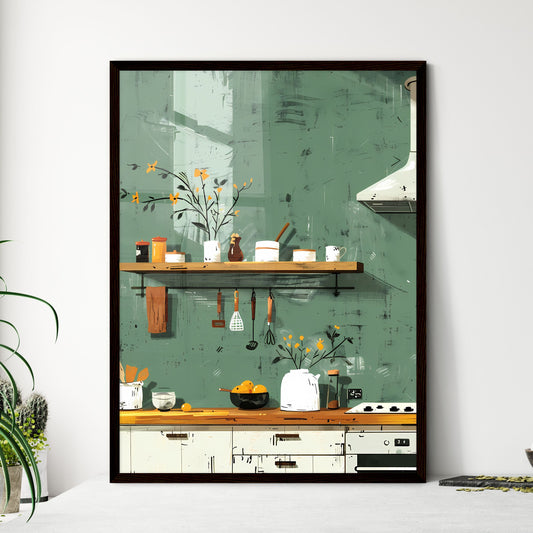 Kitchen utensil shelf abstract art: green background, multi-color lines, vivid painting Default Title