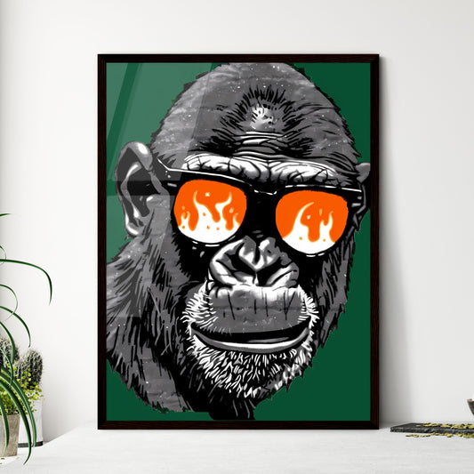 Ape T-Shirt Logo: Animated Chromatic Gorilla in Sunglasses with Flames in Gadgetpunk Style on Green Background Default Title