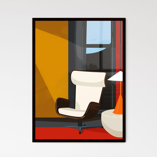 Mid-century Modern Minimalist Room Scene with Chair and Lamp Art, Black and White, Primary Colors Default Title