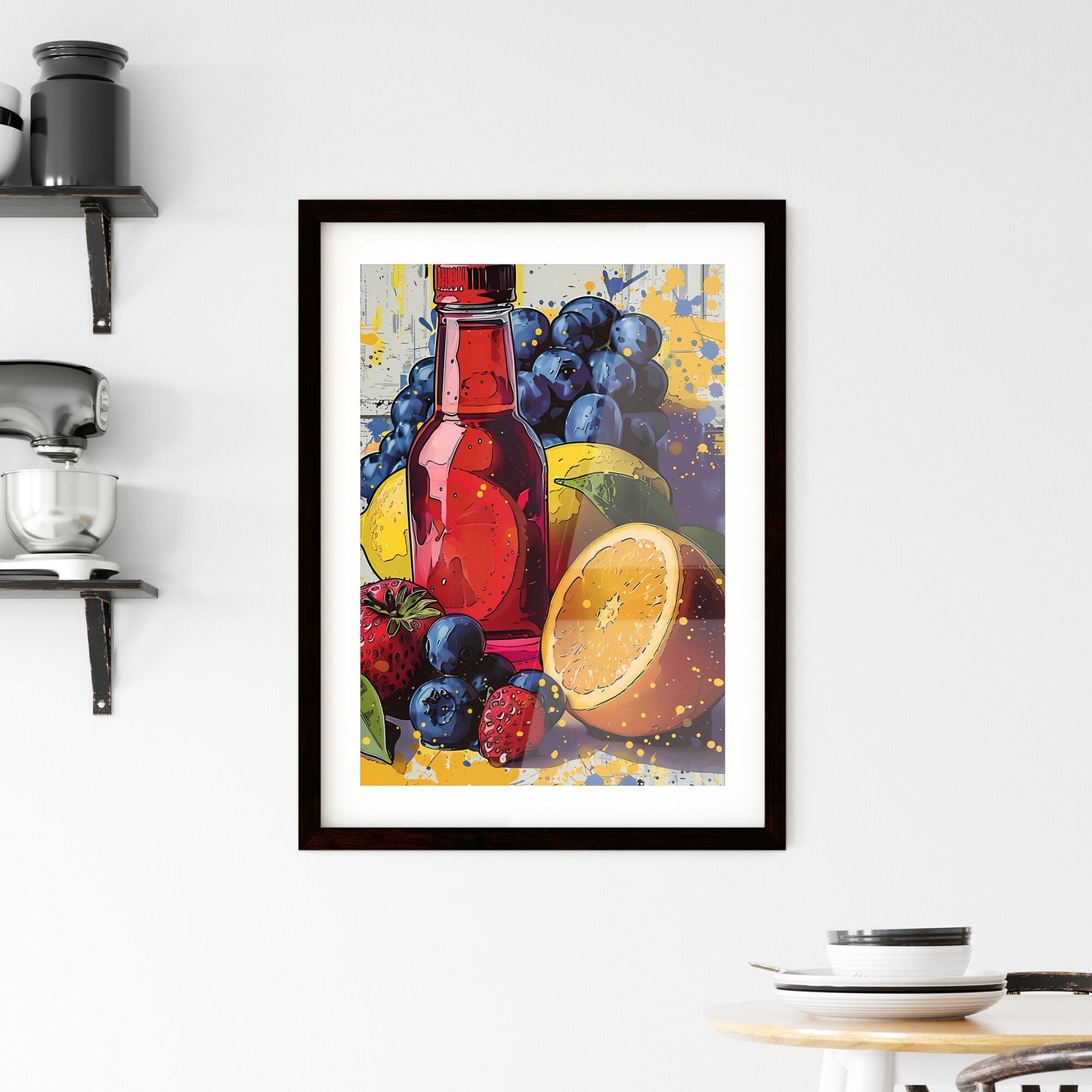 Minimalistic Pop Art Painting: Bold Colors, Modern Objects, Comic Style, Classic Still Life in Consumer Culture, Fruit and Juice Default Title