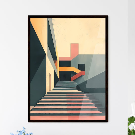 Vibrant Architectural Canvas Art: Modern Staircase Painting with Geometric Accents, No Text, Clean Design Default Title