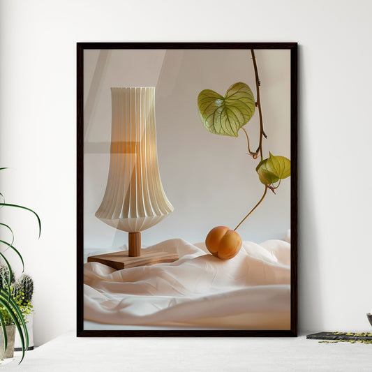 Minimalist Artistic Still Life: Warm Beige, Pale Yellow, Single Flower, White Background, Lamp, Fruit, Painting Default Title