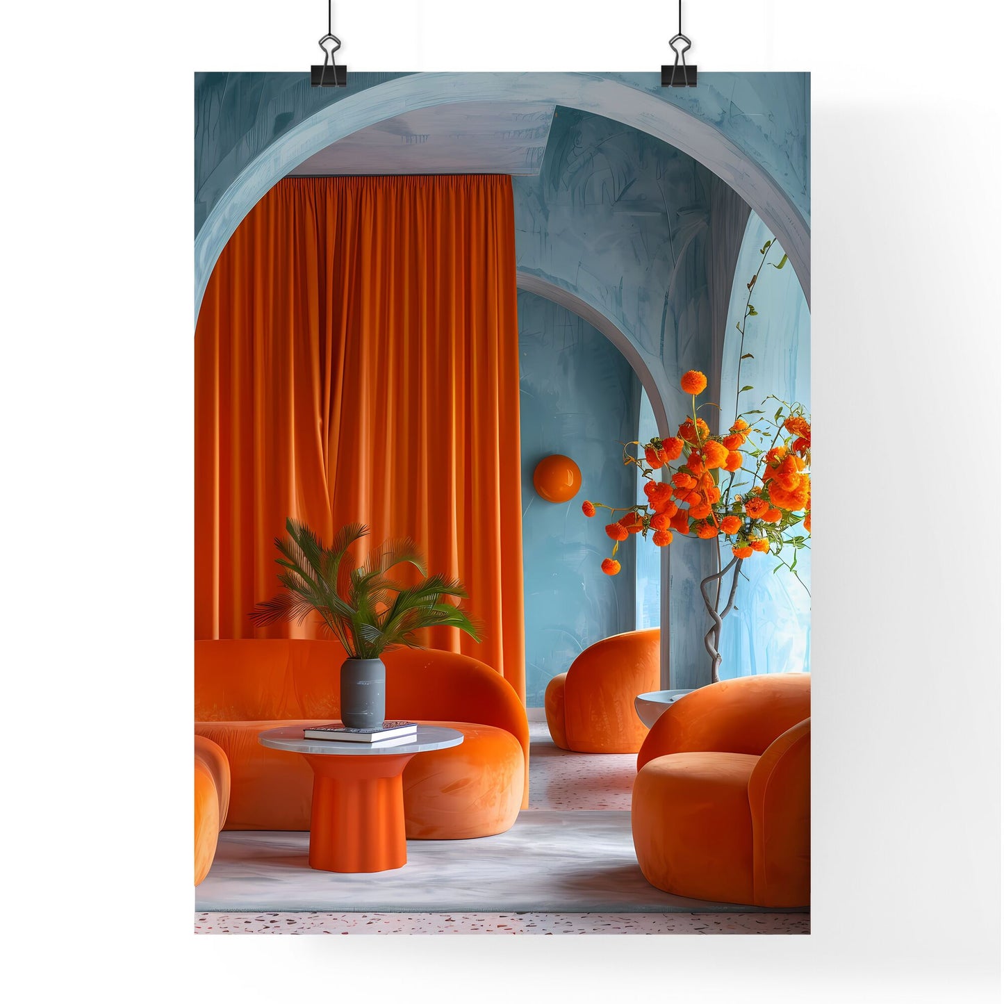 Modern Minimalist Orange and Blue Wall Art Print - Vibrant Painting with Pop Art Influence in Orange Living Room Default Title