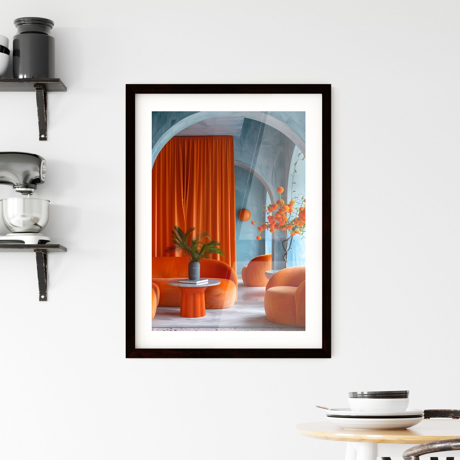 Modern Minimalist Orange and Blue Wall Art Print - Vibrant Painting with Pop Art Influence in Orange Living Room Default Title