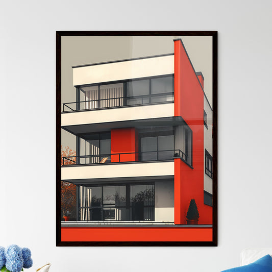 Vibrant Bauhaus-Style Building Painting: Flat Geometric Red and White Wall Art Default Title