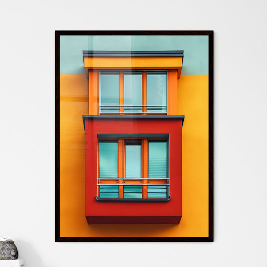 Vibrant Bauhaus Building Painting with Balcony, Geometric Abstract Art Poster in Minimalist Style Default Title