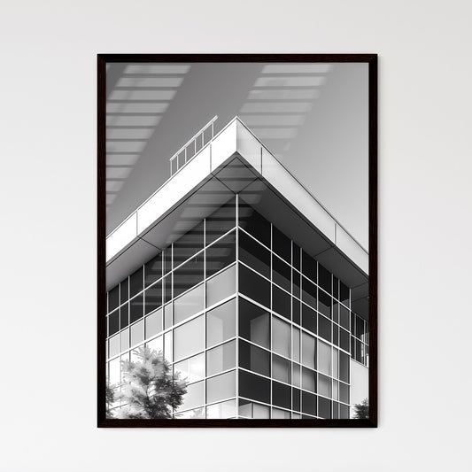 Black and White High School Architecture Design Icon, Black Background, Building with Windows, Tree Default Title