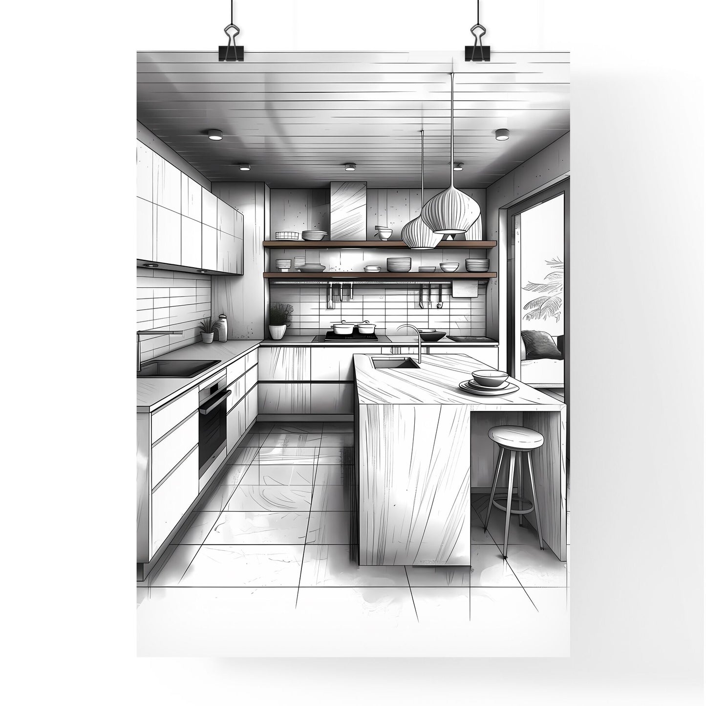 Modern Kitchen Art Sketch - Vibrant Painting, Kitchenware, Home Decor, Wall Art Default Title