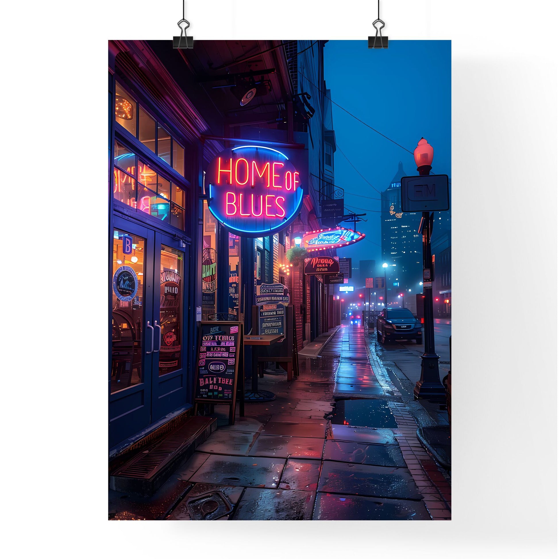 Neon Sign Home of the Blues Featuring Weathered Screen Print, Beale Street at Night, Vibrant and Artistic Representation Default Title