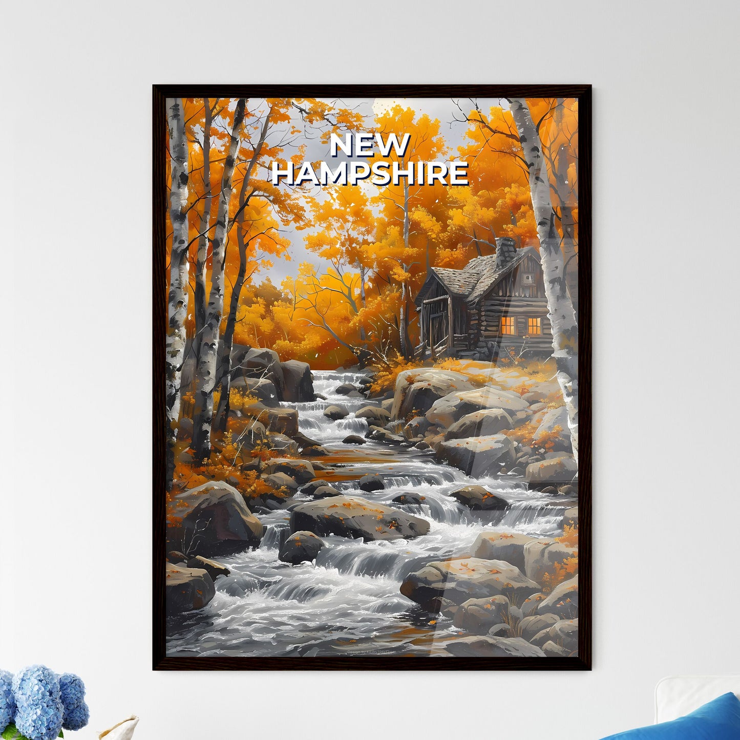 Vibrant Forest River Scene Painting, New Hampshire USA