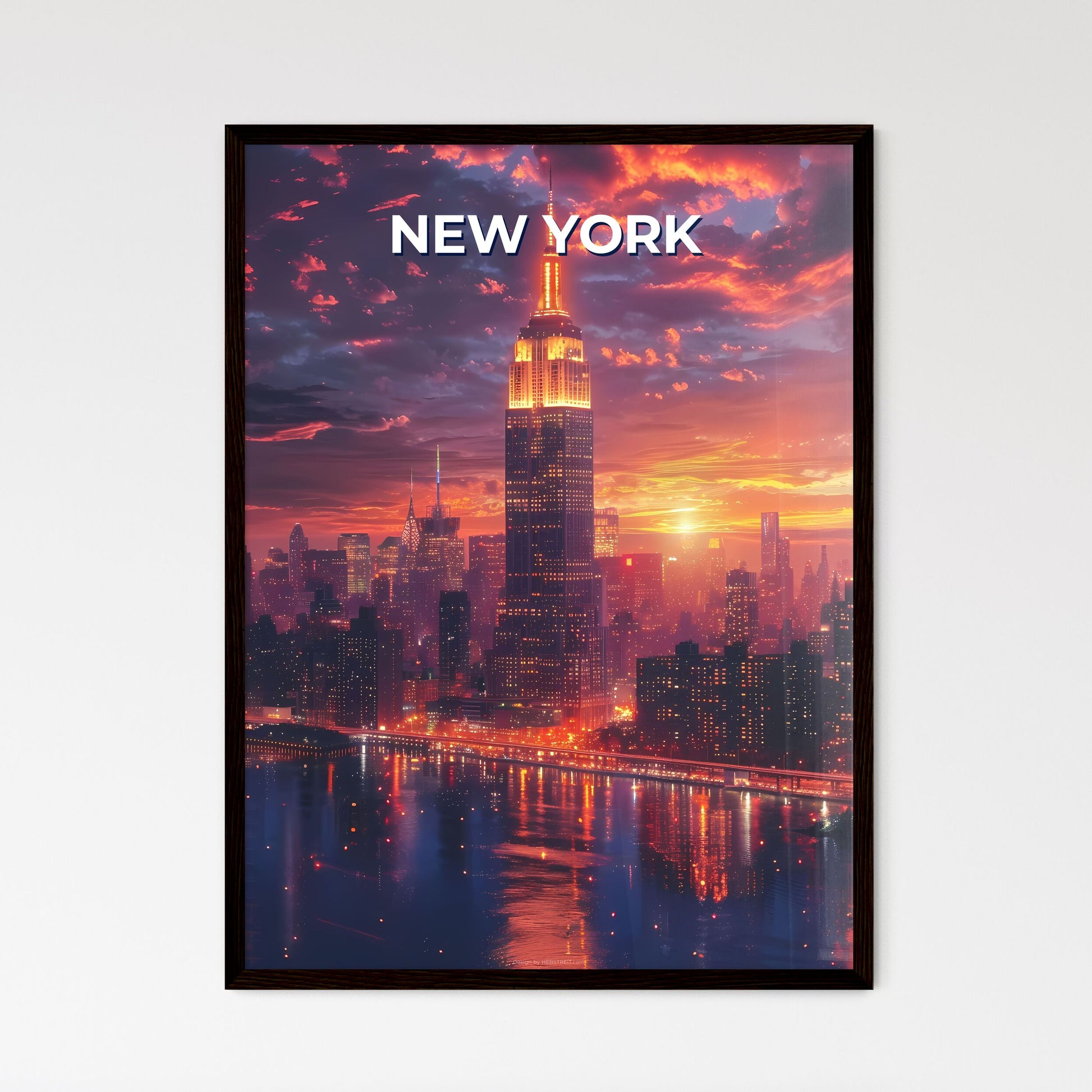 Vibrant New York City Skyline Painting: Manhattan Art with Brooklyn Bridge and River