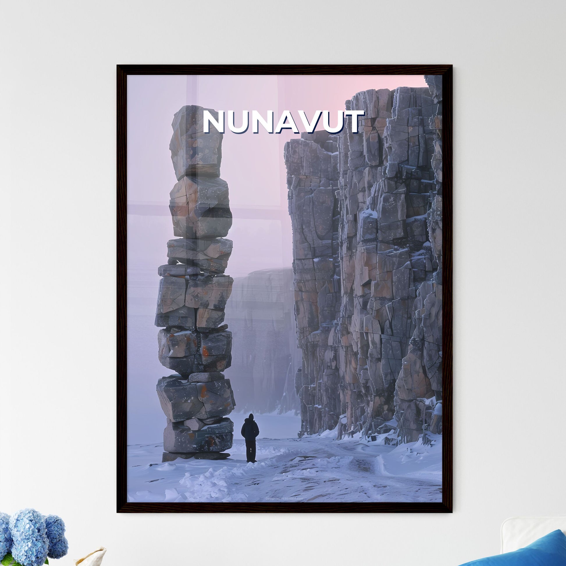 Nunavut Landscape Painting - Vibrant Artwork Showcasing Tall Rock Structure