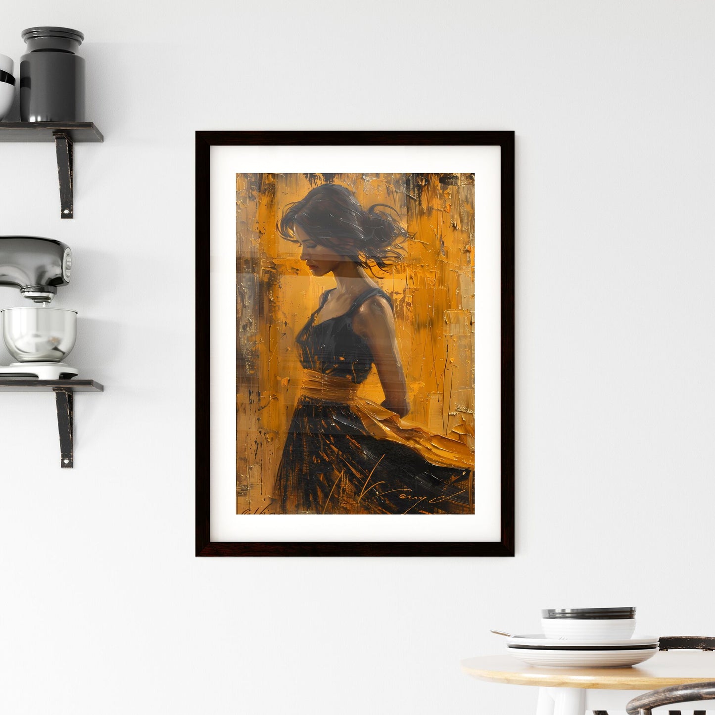 Art Deco Era Oil Painting, Flapper Woman in Black Dress, Vintage Glamour, Jazz Age Elegance, Vibrant Painting Default Title