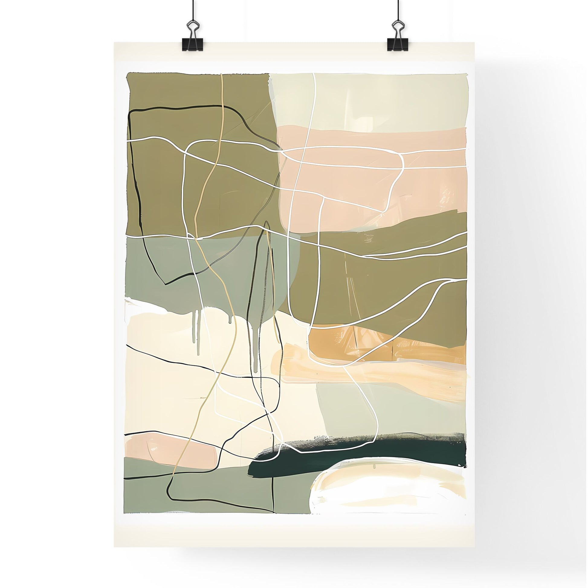 Vibrant papier-mâché art print with minimalistic tree design, featuring muted color palette and gouache technique Default Title