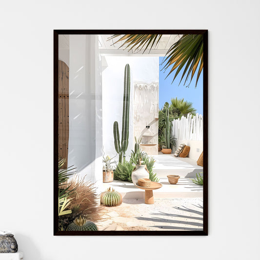 Minimalist Garden Oasis: White Walls, Wooden Accents, Tropical Foliage, Beach House Vibes, Architectural Digest-Worthy Photo Default Title