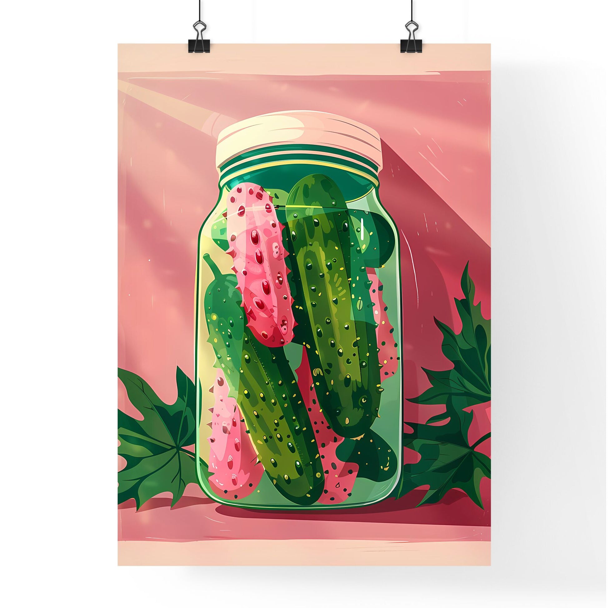 Vibrant Art Deco Style Digital Painting of a Jar of Pickles with Green and Red Pickles Default Title
