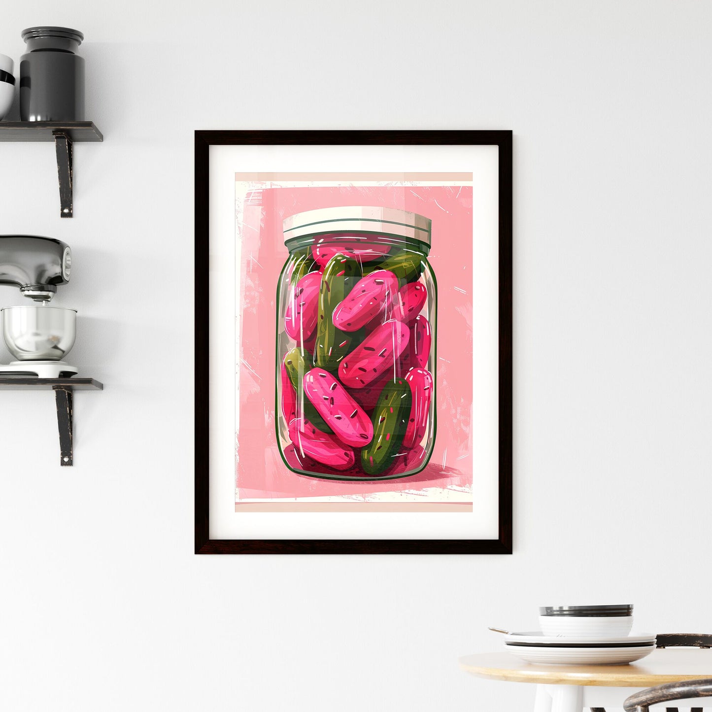 Artistic Pink Pickle Jar Illustration with Vibrant Colors and Clean Lines in a White Background Default Title
