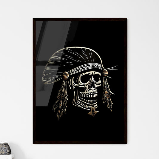 Detailed Black and White Pirate Skull Logo with Ornate Feathers Default Title