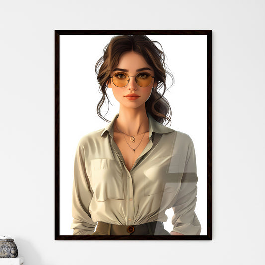 Cartoonish, casual, modern, pop art style, fashionably dressed young woman, blank background, sunglasses, shirt, vibrant, detailed, digital painting Default Title