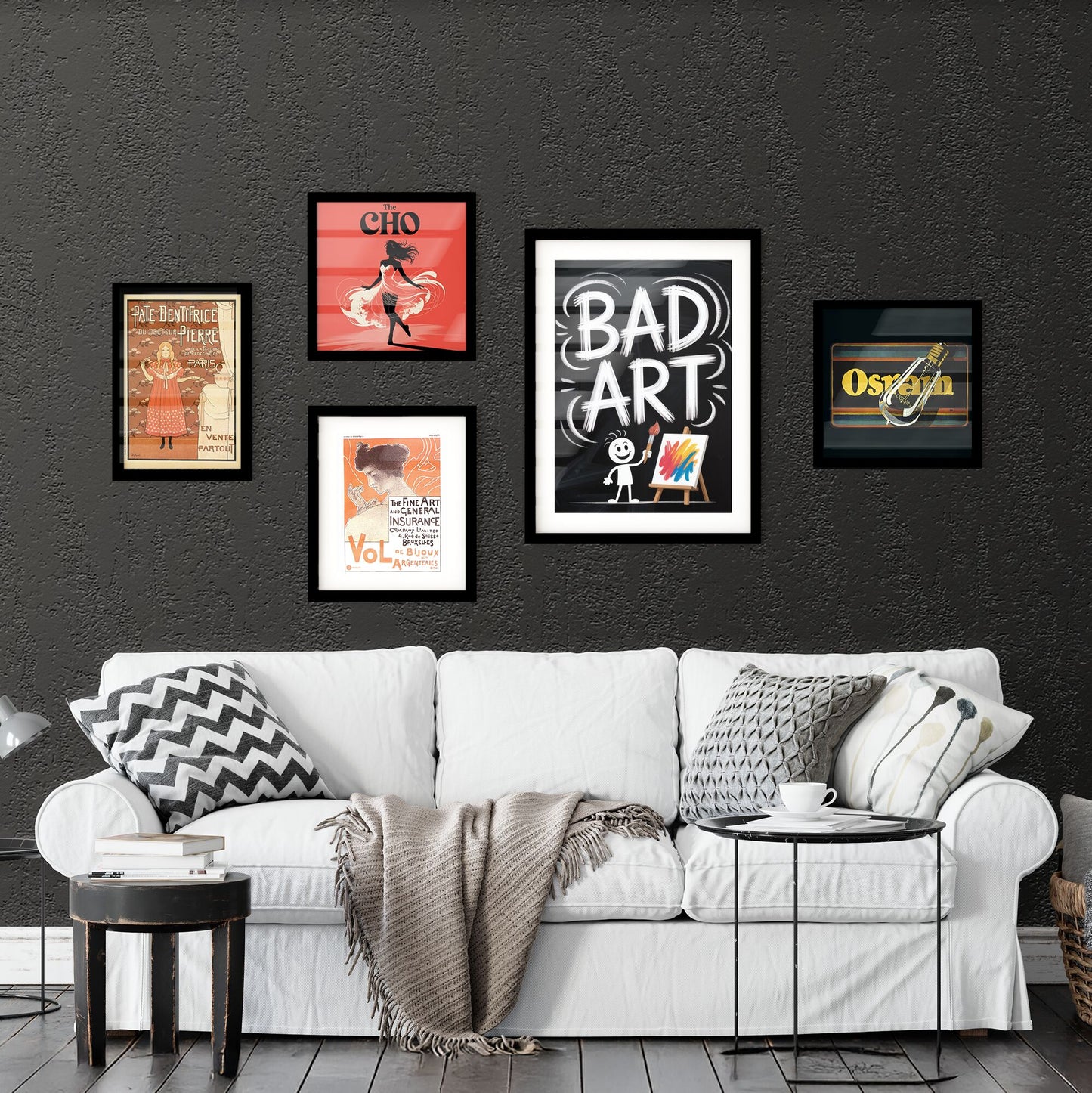 Playful Cartoon Character Holding Paintbrush with 'Bad Art' Text on Chalkboard Background. Collection