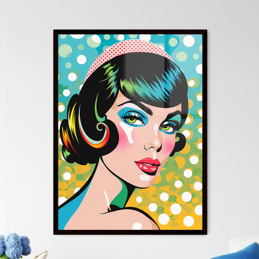 Playful Pop Art: Vibrant Painting with Green-Eyed Blue-Haired Woman Default Title