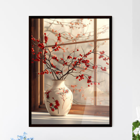 Spring Breath Minimalist Painting: Vase with Red Berries, Large White Space, Classical Vase Default Title